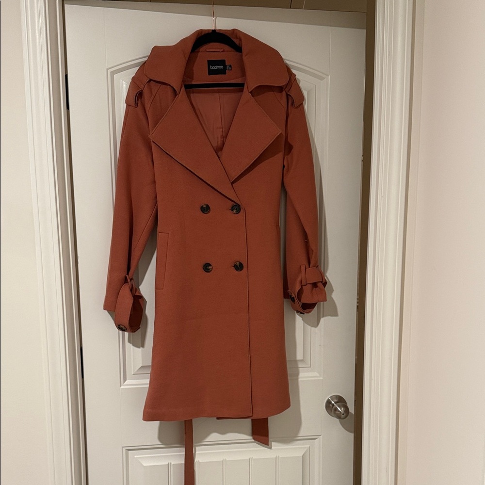 Boohoo Rust Double-Breasted Trench Coat
